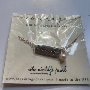 Courage stamped adjustable silver look necklace with pearl new in package gift